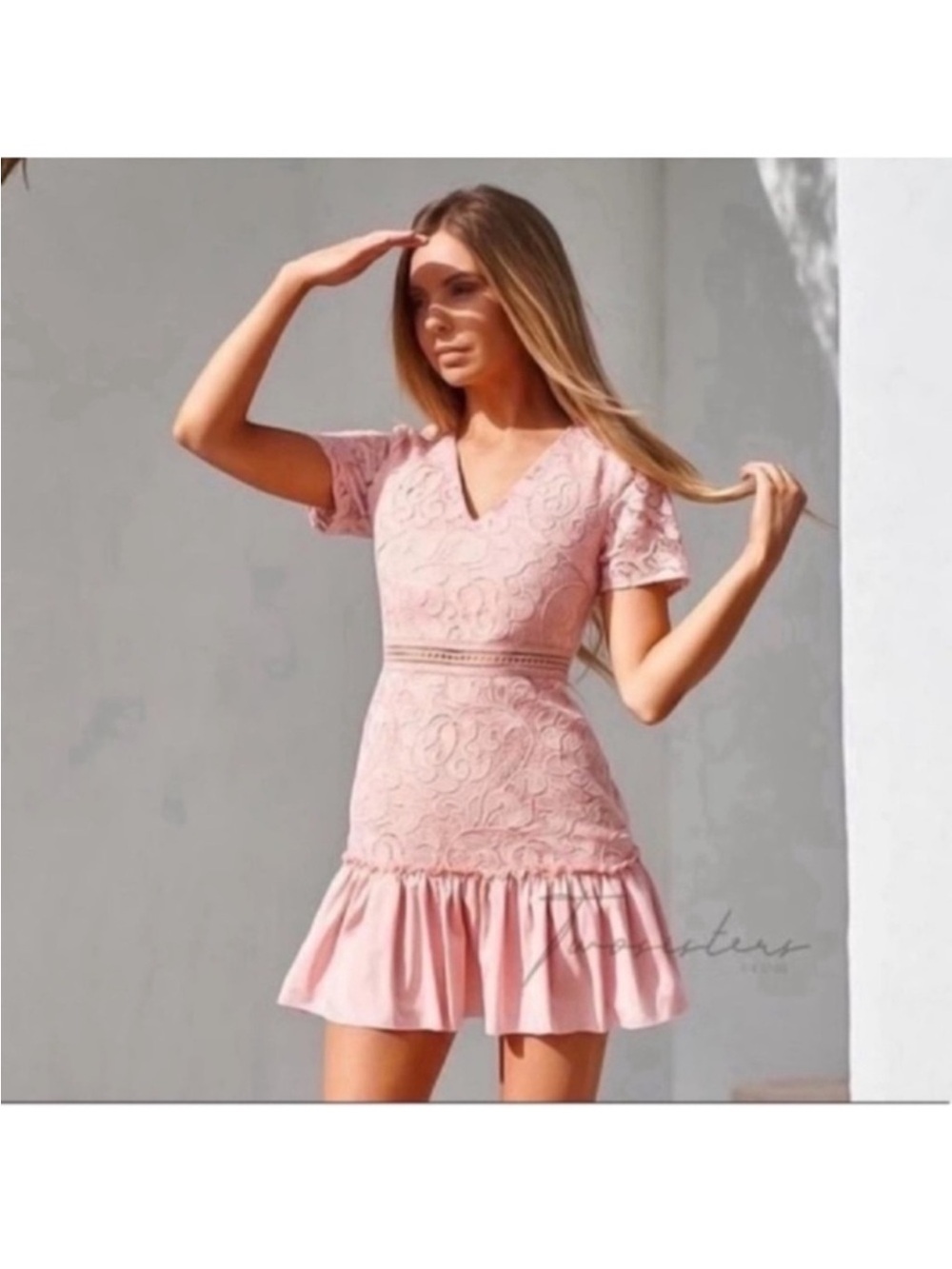 NWT TWO SISTERS THE LABEL PINK THE MISSHA DRESS Sz 4/XS/S pink Lace Ruffled hem
